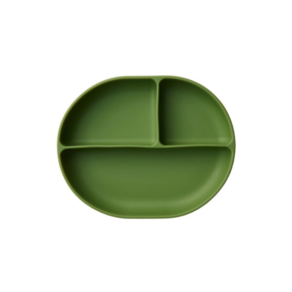 Zingies Ike Divided Silicone Plate with Suction Base - Olive